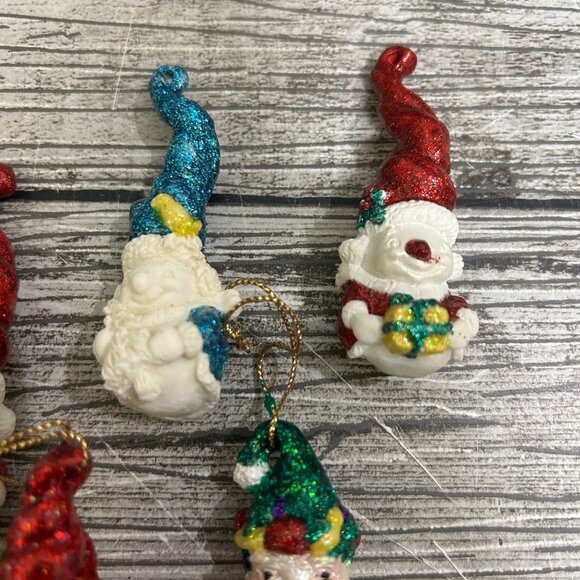 Vintage 1970s Plaster Chalkware  Elf Santa Claus Christmas Ornament Set of 6 - Picture 3 of 9